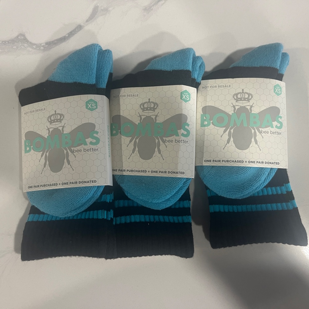 3pr bundle Bombas Blue and Black Ankle Sock Sz XS women up to size U.S. 5•1/2.